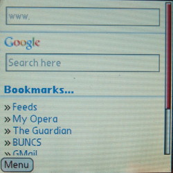 Screen shot of Opera Mini running on a Palm Tungsten E2