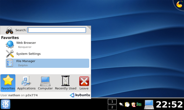 Kubuntu desktop on the tiny EeePC screen.