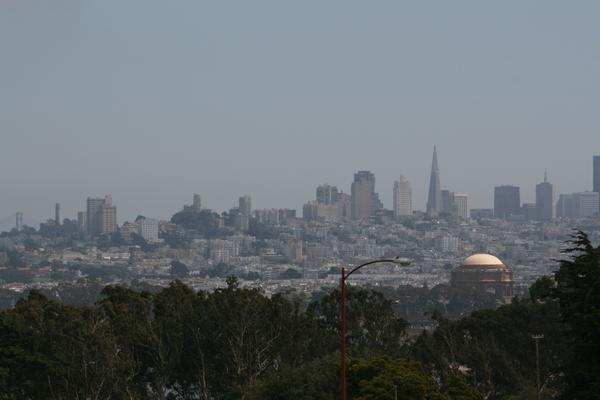 A view of the city-scape from the Golden Gate Bridge.